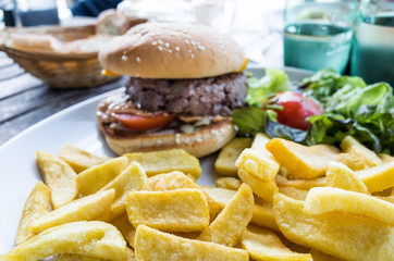 Cheese burger - American cheese burger with Golden French fries