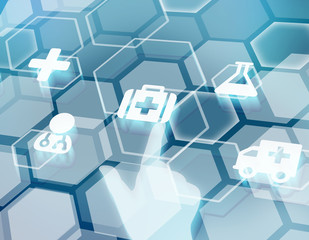 The index finger presses on the icon suitcase ambulance