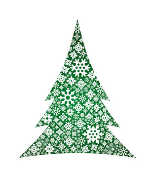 Vector illustration of Christmas tree with snowflakes.
