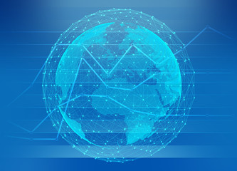 Globe world map network connection on chart abstract background