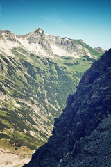 Alpine Hochvogel mountain with high rocky slopes