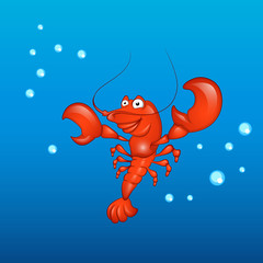marine arthropod lobster floats on the blue background