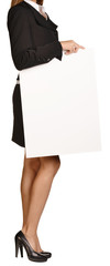 Woman headless holding a blank white board