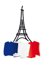 Paris - Eiffelturm mit der Flagge von Frankreich - Le Tour Eiffel, Land in Mitteleuropa, Nation mit großer Geschichte, Freiheit, Brüderlichkeit, Gleichheit, Reisewarnung