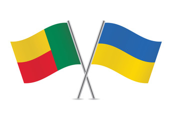 Benin and Ukraine flags. Vector illustration.