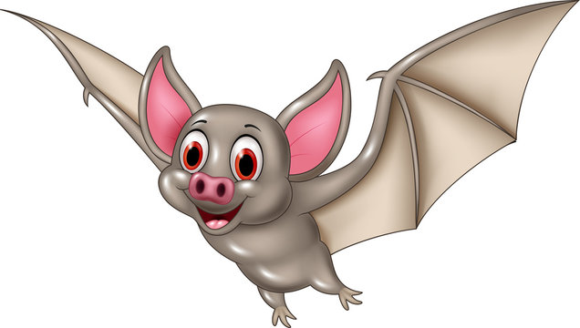 Bat cartoon flying, isolated on white background