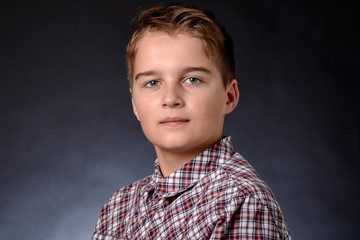 boy in checkered shirt