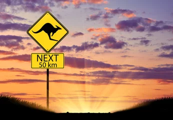 Photo sur Plexiglas Kangourou Silhouette d& 39 un panneau routier kangourou