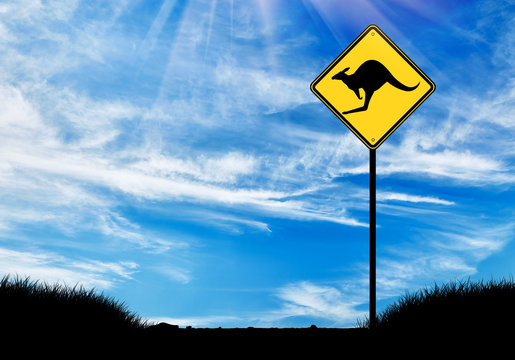 Silhouette of a kangaroo road sign
