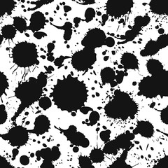 Vector seamless watercolor pattern, black splashes, blots, stain