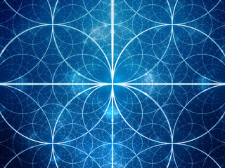 Blue glowing symmetrical fractal circles
