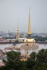 Fototapeta na wymiar Panorama photo during twilight over the roofs of St Petersburg, Russia
