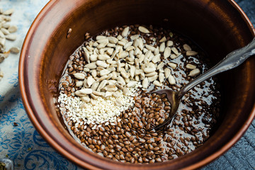 cooking process of crackers from flax, sesame, sunflower seeds a