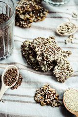 flaxen bars with sunflower seeds, sesame seeds and spices, healt