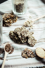 flaxen bars with sunflower seeds, sesame seeds and spices, healt