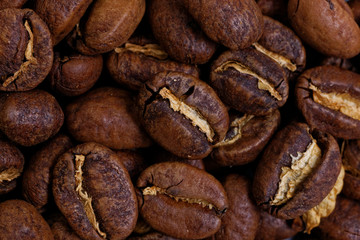 Closeup Roasted Whole Coffee Beans