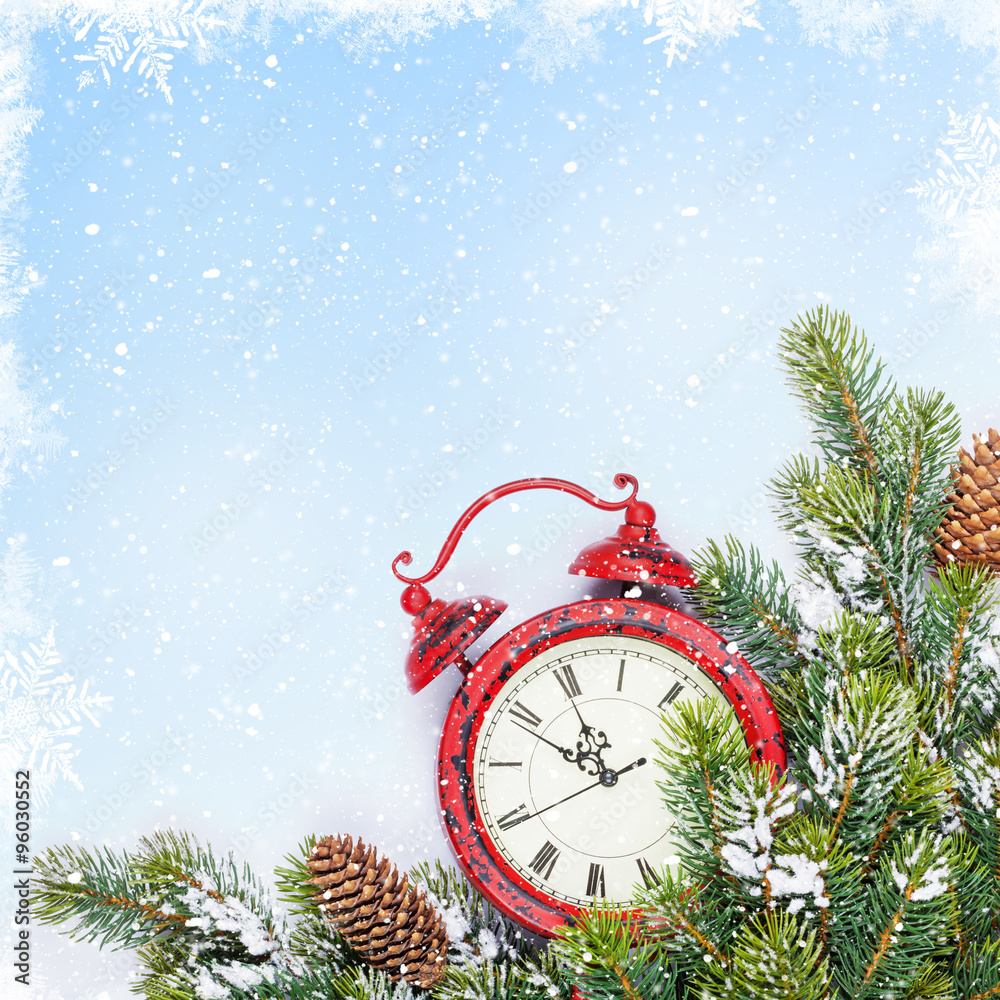 Aufkleber christmas background with clock and branch
