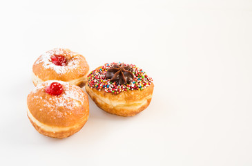 Close up of fresh donuts for Hanukkah Jewish Holiday.