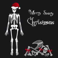 Santa Claus skeleton scary christmas greetings card eps10