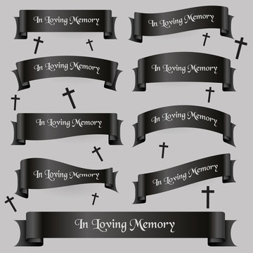 black funeral ribbon banners set with text eps10