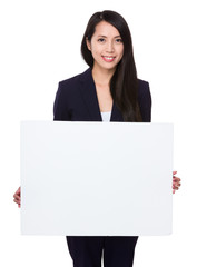 Asian Businesswoman show with white banner