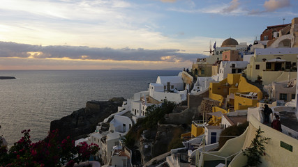 view over small oia village on santorini island