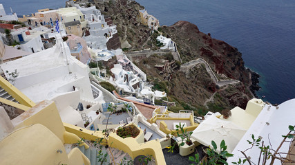 view over small oia village on santorini island