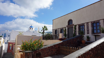 traditional church in small village oia on santorini