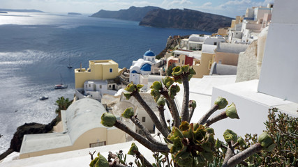 view over small oia village on santorini island