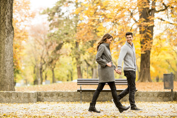 Loving couple in the autumn park