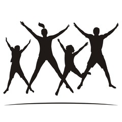 Happy Family Jump Black Silhouette Vector