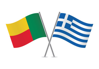 Benin and Greece flags. Vector illustration.