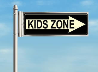 Obraz premium Kids zone. A road sign on the sky background. Raster illustration.