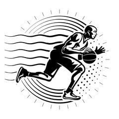 Basketball player. Illustration in the engraving style