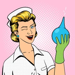 Poster Pop Art Nurse with enema comic book style vector