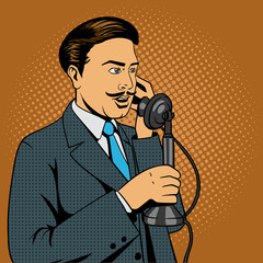 Man talking on the vintage phone vector