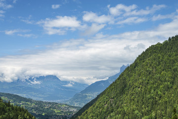 Aerial view mountain forest landscape