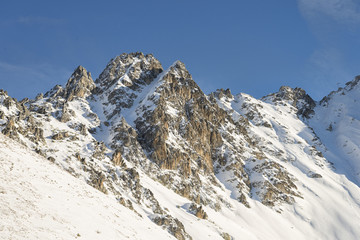 Rocky mountain ridge at winter