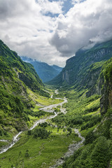 Fototapeta premium Fantastic view of green valley in canyon with river