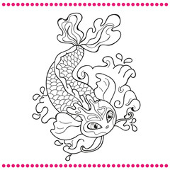 Japanese carp - line drawing vector image
