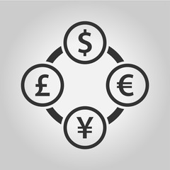 Currency exchange dollar, euro, yen and pound sterling icon. The four most traded currencies in the world.