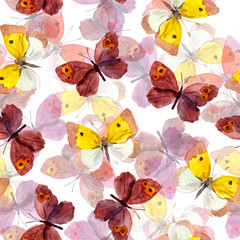 Seamless pattern with decorative hand painted drawing - colorful butterfly 
