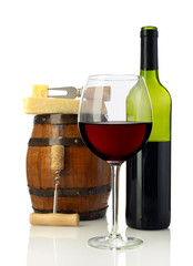 Wine, cheese and barrel