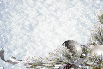 Fototapeta na wymiar Snow with pine branches for christmas background