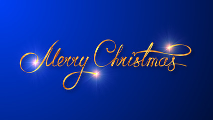 Naklejka na ściany i meble Gold Text Design Of Merry Christmas On Blue Color Background