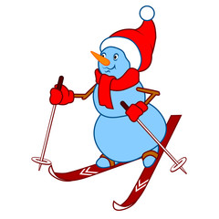 Snowman riding on skis