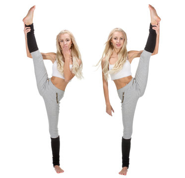 Vertical splits. Set of Caucasian fitness girls