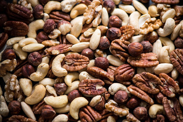 mixed dry nuts, food background