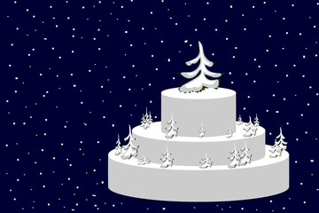 cake with winter trees leaves and flashes