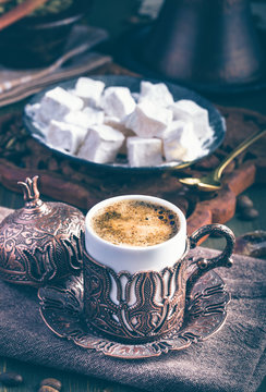 Traditional turkish coffee with turkish delight